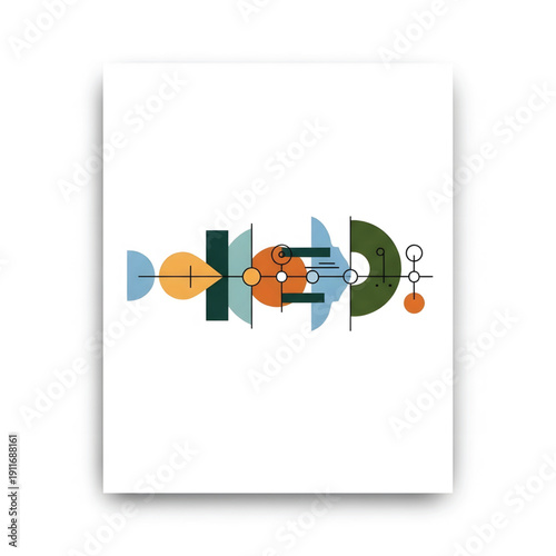 A graphic illustration of protest symbols inspired by Dandi March and Salt March, featuring abstract shapes and figures in various colors on a clean white background from a straightforward viewpoint