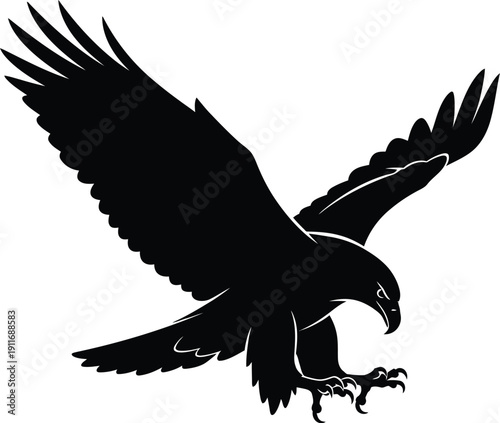 Eagle in flight, soaring with outstretched wings, sharp talons, vector illustration, dynamic pose, bird's eye view Whisk_854b2cb05626bd3a613409bafef69238dr.eps