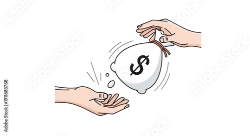 Hands exchanging money bag with dollar sign symbolizing financial transaction wealth transfer and exchange