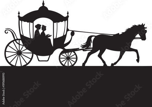 Horse drawn carriage with couple, vintage transportation scene