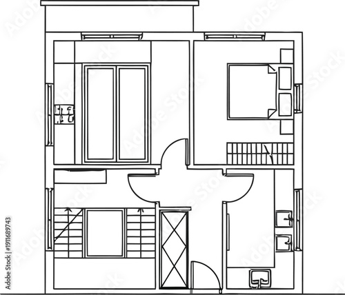 Minimal flat vector illustration of a single black boarding pass on a simple background