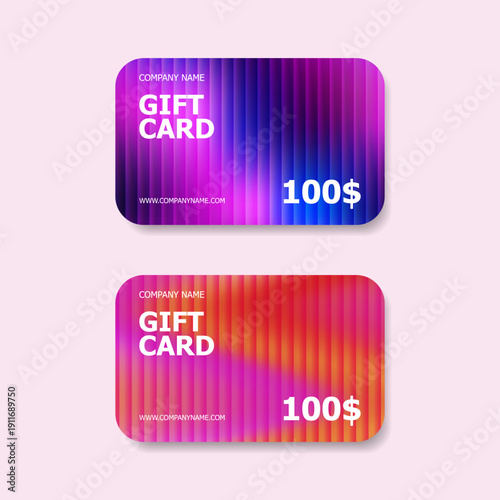 Two colorful gift cards with a gradient transition. A great gift for a special occasion, shopping spree, or promotional event.