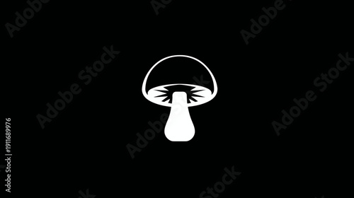 A white silhouette illustration of a stylized mushroom with a rounded cap and stem against a black background