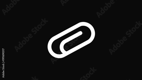 A simple, white paperclip icon, angled on a black background. Minimalist design for office or tech