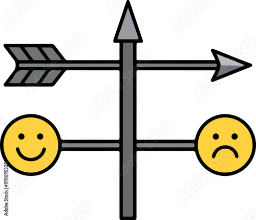 Weather Vane Direction Arrow Pointing to Happy and Sad Mood Swing Concept