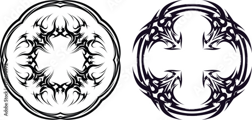 Bold circular tribal patterns with sharp spiky details for strong emblem or tattoo designs