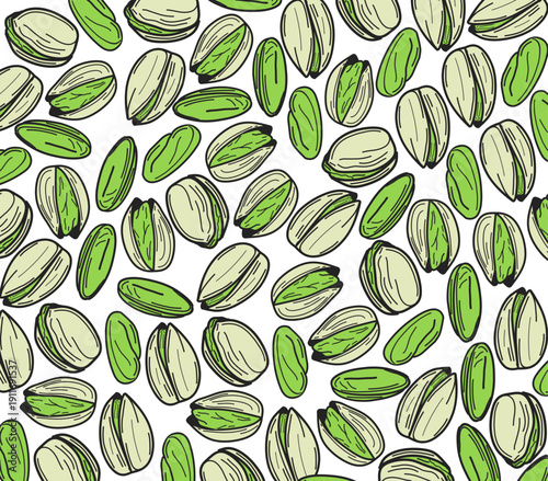 Pistachio pattern background. pistachio seed Seamless pattern Hand drawn sketch. Doodle pistachio nuts seamless pattern