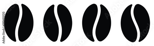 Set of four black coffee beans icons vector graphic illustration simple minimalist design on white background