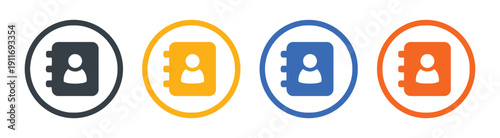 Set of four colorful contact book icons in circles for digital communication and contact management