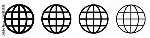 Set of globe icons representing internet world and global connection