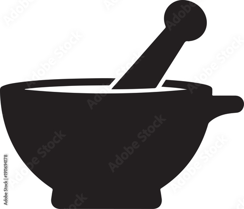 Mortar and pestle icon for pharmacy lab or kitchen utensils for mixing and grinding  simple design
