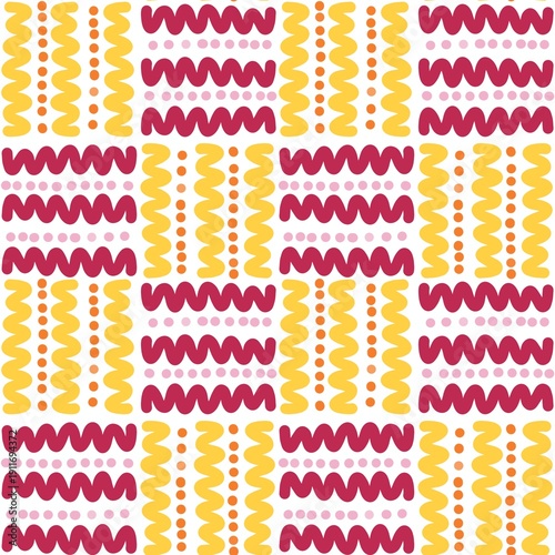 Cute Wavy Squiggle Seamless Pattern, Colorful Hand Drawn Zigzag Line Repeat Background for Kids Textile, Packaging, Wrapping Paper and Playful Surface Design