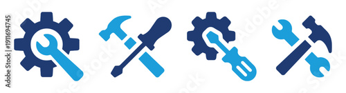 Set of icons representing tools and equipment for repair and construction.