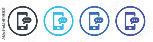 Set of mobile phone and speech bubble icons with different color variations and styles