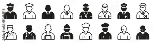 Set of professional occupation avatars showing different career choices and job roles