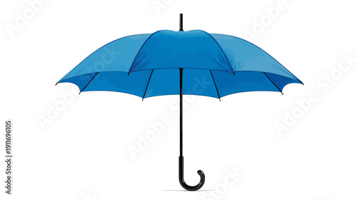 A vibrant blue umbrella, open and centered, against a white backdrop, classic design