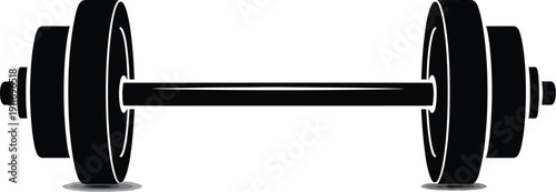 Single black barbell, minimal flat isolated vector illustration for fitness, exercise, strength, weightlifting, and bodybuilding