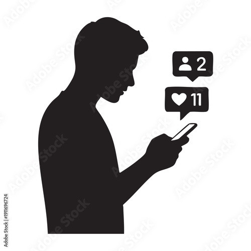 Man using smartphone to check social media notifications on his mobile device with likes and comments