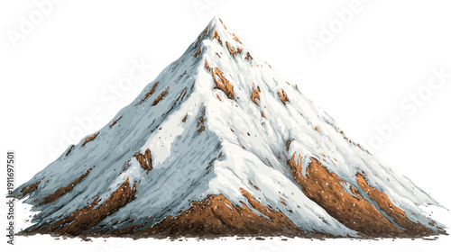 Digitally rendered illustration of a snow-covered mountain, isolated on a white background