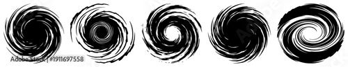 Set of circular spiral icons representing vortexes or hurricane weather symbols