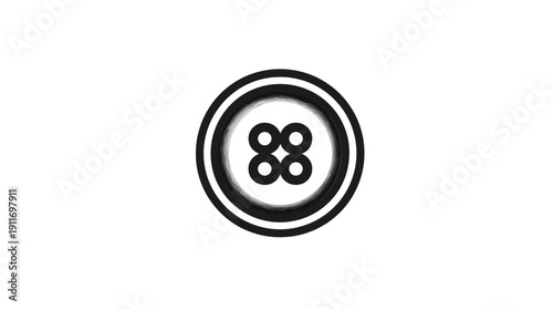 Black and white circular logo. Four inner circles in a square, within a textured central circle