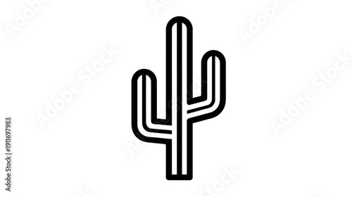 Black and white graphic of a cactus with thick lines on white background