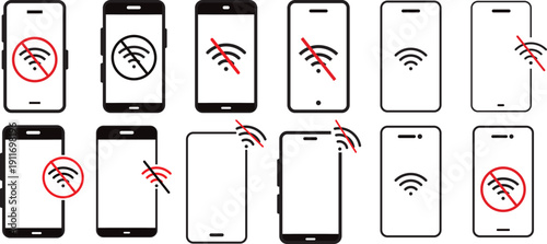 WIFI with smart phone icon set, wireless connectivity symbols, mobile internet connection, professional vector illustration on white background.