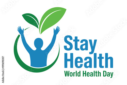 Blue and Green Health Day with Person Raising Arms and Leaf