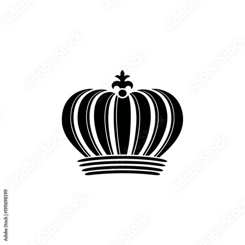 A simple, elegant black and white illustration of a royal crown on a stark white background