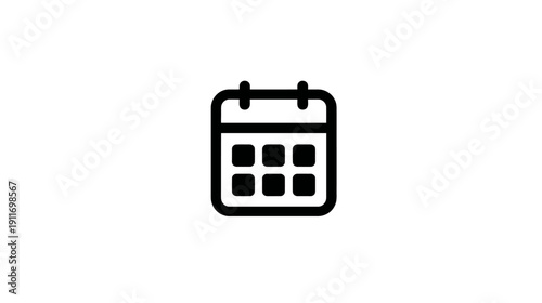 A minimalist illustration of a calendar icon in black with a white background