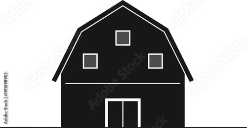 Minimal flat vector of a single black barn house illustration on a simple setting