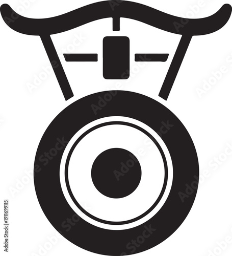 Simple icon of a wheelbarrow with a wheel and handles on transparent background