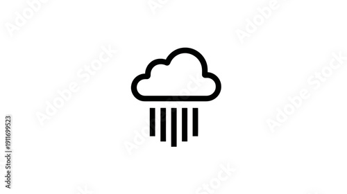 Simple black and white illustration of a cloud and rain, depicting a weather condition