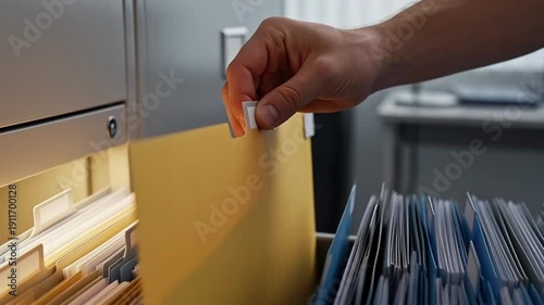 Organized office filing system with labeled documents