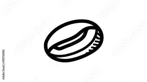 Black and white illustration of a coffee bean, with thick outline on a white background