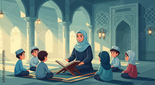 Muslim Teacher Educating Children in Mosque