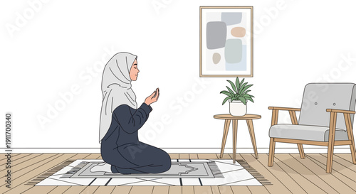 Muslim Woman Praying at Home