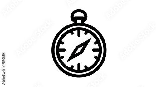 Black and white illustration of a compass on a plain white background, ready for navigation