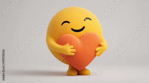 Wallpaper Mural Smiling emoji character hugging heart with love and affection. Torontodigital.ca