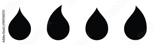 Set of water drop icons, liquid and rain symbols in black and white
