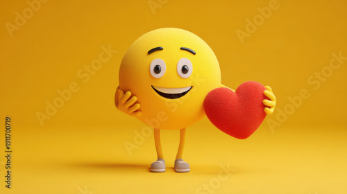 Wallpaper Mural Happy yellow emoticon holding red heart with friendly smile Torontodigital.ca
