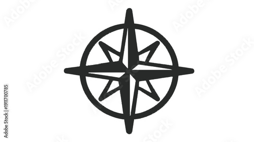 A dark gray compass rose design in a round frame centered on a white background