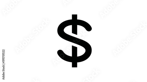 A simple, black dollar sign on a stark white background, conveying finance