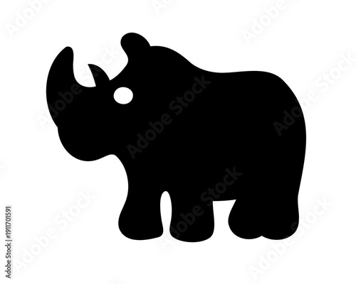 Silhouette of a Black Rhinoceros Featuring Two Horns and Small Legs