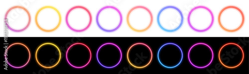 Abstract neon rings with vibrant rainbow colors rotate in smooth circular patterns. Glowing gradients enhance futuristic digital energy. Ideal transparent PNG for posters, banners, and UI. PNG