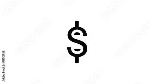 A simple, black dollar sign on a stark white background, conveying finance and wealth