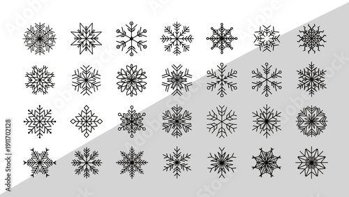 Collection of intricate snowflake designs for winter holiday season vector art