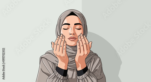 Muslim Woman Praying in Hijab, Hands Raised in Supplication, Devotion and Faith