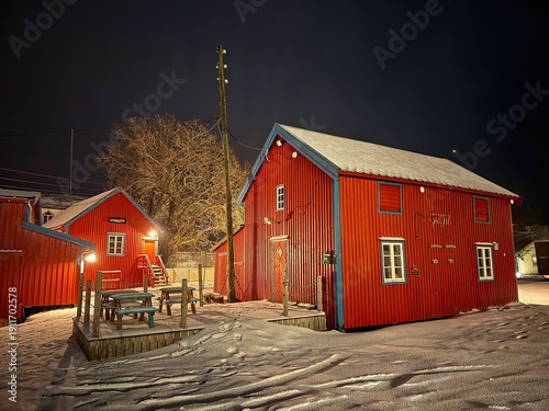 The beautiful village of Å i Lofoten during ice cold arctic polar night 