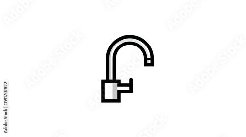 Simplified graphic of a water fixture, featuring a curved spout and rectangular base